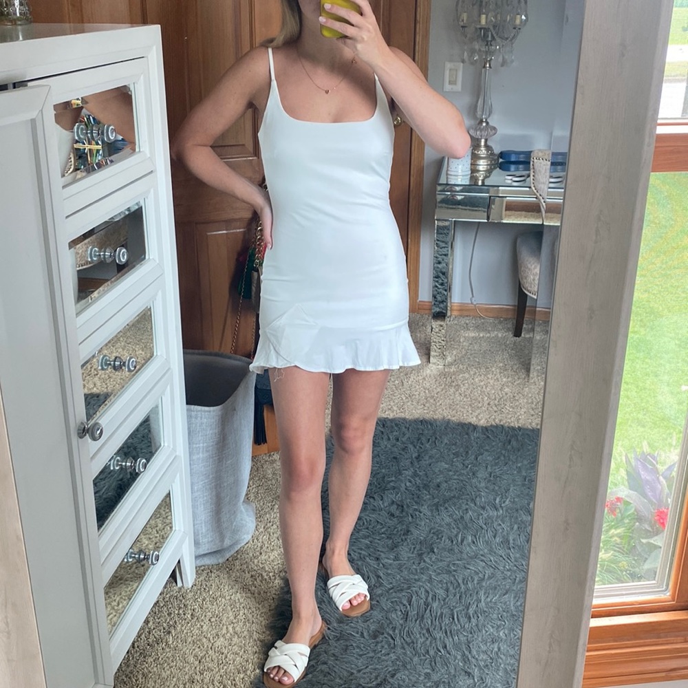 Princess Polly White Mini Dress with Ruffle Bottom